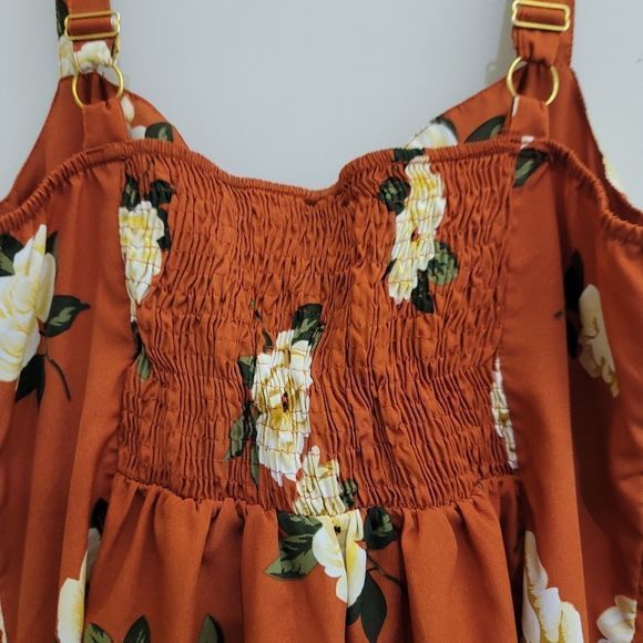 NEW GLORY Orange Floral Print Center Zip Tank Top, Large - Picture 9 of 13